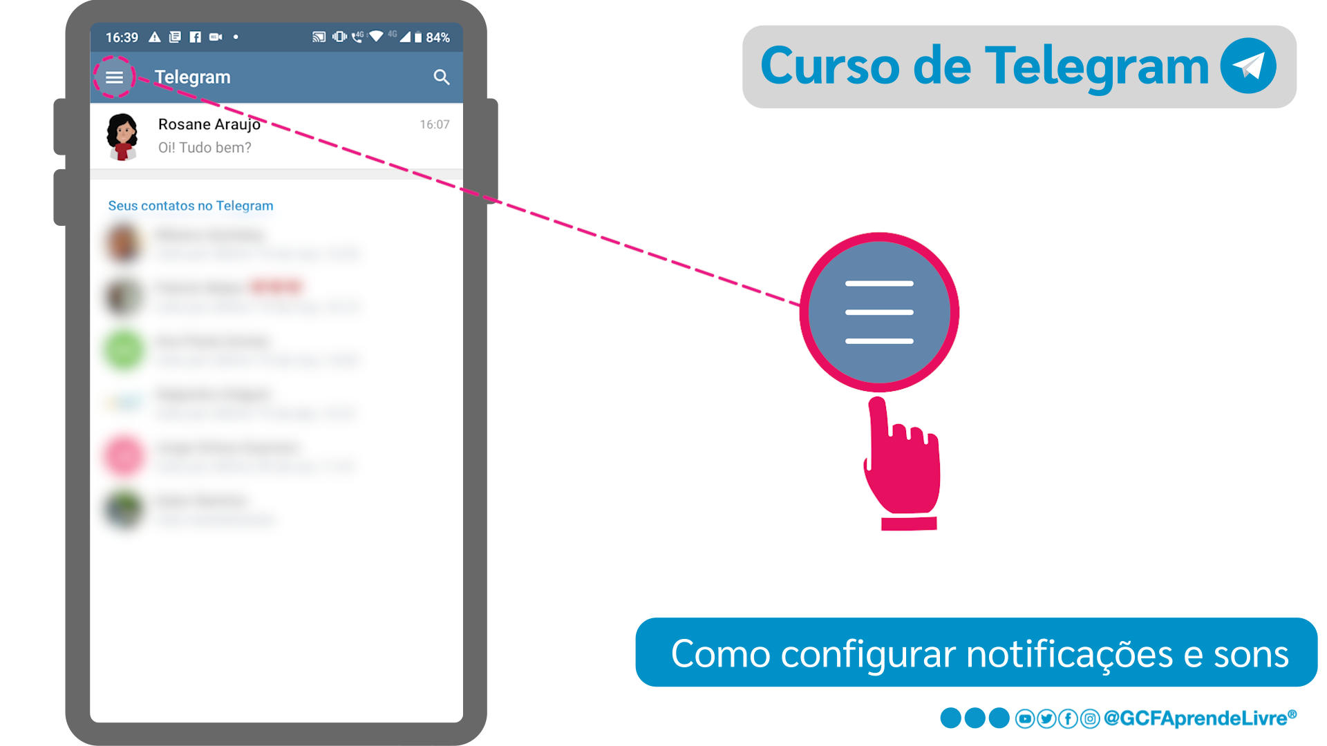 Como configurar notificações e sons do Telegram: passo 1